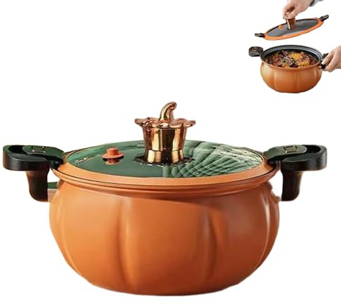 Horno holandés con Forma de Calabaza de 8 L, Olla de Hierro Fundido Naranja con válvula de micropresión, Revestimiento de cerámica Antiadherente Seguro para Estufa, para guisar, freír y Hornear, 2.1