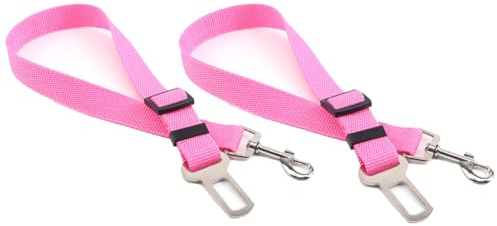 2 Pack Dog Car Seat Belt – Adjustable Harness Connector Strap with Strong Clip, Universal Fit for Small, Medium & Large Dogs, Vehicle Restraint for Safe Travel, Pink