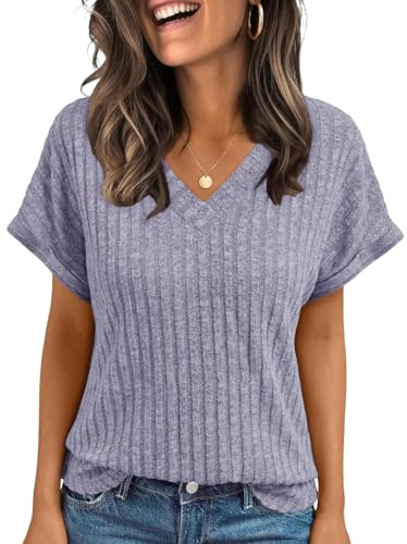 Cuptacc T-shirt för damer, lätta toppar, v-ringade, kortärmade toppar för damer, basic, tunika, eleganta skjortor, sommar