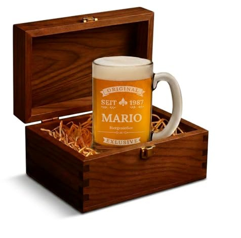 Pixadruck Bierkrug mit Gravur Original- Personalisierte Geschenke Männer - 400 ml - Geburtstagsgeschenk für Herren Bierglas Papa - Geschenkidee für Bierfreunde - Weihnachtsgeschenke - Original