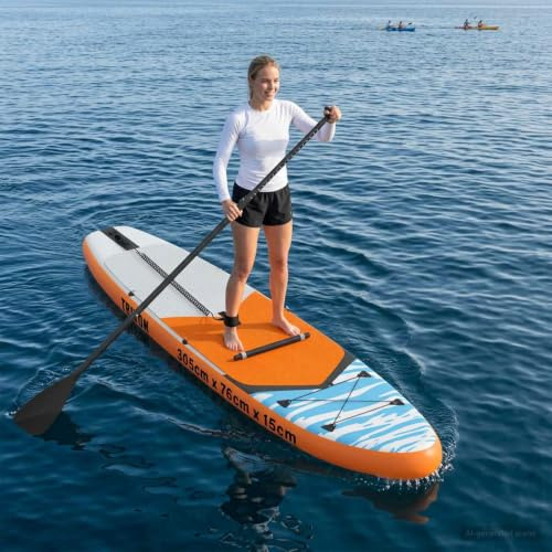 Ordellia SUP-bräda med säte i Poseidon, uppblåsbar x tillverkad av PVC, turing, allroundpaddleboard med pump, leash, fin, bärväska för sjö, hav, flod, strand, fritid