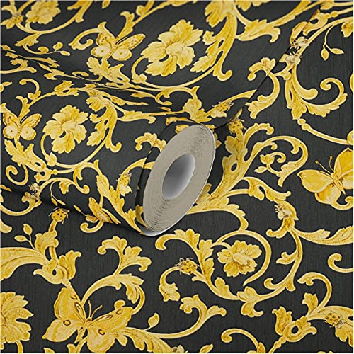 Baroque Wallpaper with Ornaments Versace 3 Non-Woven Wallpaper 10.05 m x 0.70 m Gold Black Yellow Made in Germany 343252 34325-2