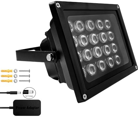 JCHENG SECURITY JC Illuminateur infrarouge 20 LED 90 degrés grand angle IR pour vision nocturne 50 mètres Projecteur infrarouge LED étanche Noir