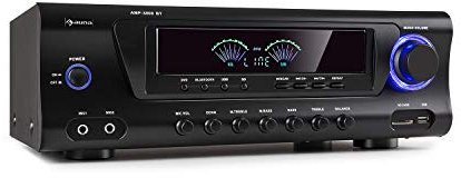 AUNA AMP 3800 BT 5.0 - Amplificateur HiFi, 2 x 120 W + 3 x 50 W RMS, Fonction Bluetooth, Port USB, Emplacement SD, 2 Prises Micro, entrée DVD stéréo, Sortie de Ligne stéréo, Noir