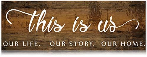 Letrero de Pared de This is Us Cartel de Madera de Inspiración de Entrada Granja Placas de Pared Rústicas con Citas Divertidas para Dormitorio Entrada Cocina (Color Madera)
