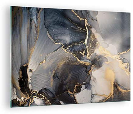 Quadro su Vetro Scuro Astrazione Oro Stampe da Parete in Vetro 70x50cm Quadri Moderni Soggiorno Camera da Letto Cucina 1 pezzo Piccoli Decorazione Murale Wall Art Grafica Immagini GAA70x50-4824
