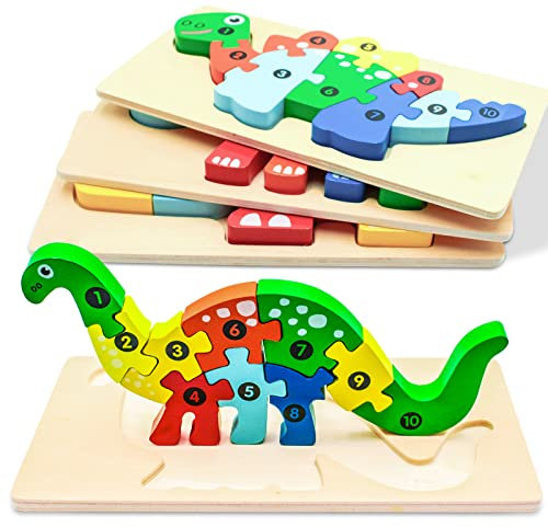 Holzpuzzle für Kleinkinder von 1 2 3 4 Jahren, Montessori Spielzeug für Kinder ab 1-4 Jahren mit 4 Tiermustern, Lernendes Pädagogisches Spielzeug, Geschenk für Jungen und Mädchen - 4er-Pack