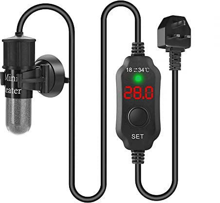 DONGKER Mini Aquarium Heater,20W Small Submersible Heater Proof Quartz Glass W/LED Digital Temperature Controller &Thermostat &Explosion-Proof for Under 5 L Marine Saltwater Freshwater