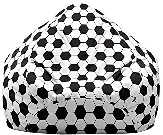 Treer Fodera per Pouf a Sacco per Adulti Bambini, 3D Calcio Stampa Copertura per Poltrona Sacco, Senza Imbottitura, Cerniera Pouf a Forma di Pera Bean Bag Cover (Calcio,70x80cm)