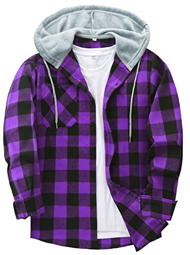 JACKETOWN Plaid Casual Sweatshirt Hoodie Long Sleeve Men's Shirt With Pocket Button Down Checked Jacket Flannel Regular Fit 4 Seasons Lumberjack M-3XL
