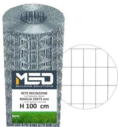 MED | Rete Elettrosaldata Zincata 50X75 mm in Rotolo da 25 mt H 100 cm per Recinzioni Metalliche da Giardino, Pollaio, Vigneto, Recinzione Rigida Resistente