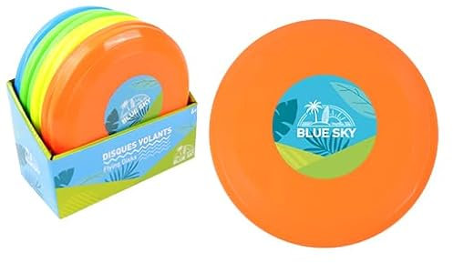 BLUE SKY - Packung mit 12 Flugplatten / Frisbee - Outdoor-Spiel - 047903PA - Zufällige Farbe - Kunststoff - Spielzeug für Kinder Erwachsene - Outdoor-Spiel - Frisbee - Ab 3 Jahren