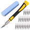 LEAZZLE Cutter Manualidades Set 22 Piezas con 20 Cuchillas de Película de aceite, Cutter Precision con Mango de Goma, Cutter Modelismo Profesional para Lavoro Artistico Taglio, Scultura (Amarillo）