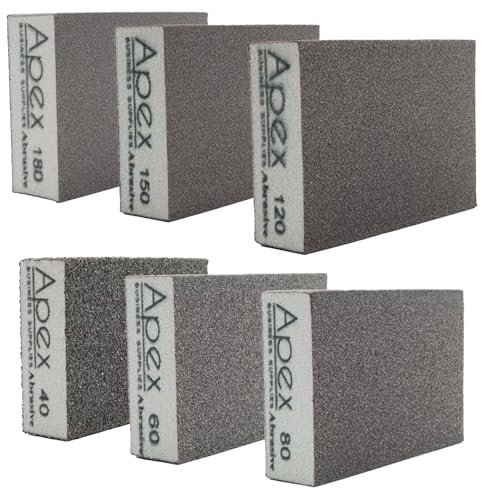 6 Pack Sanding Blocks Wet and Dry Dual-use,Sanding Sponges Coarse and Fine - 40/60/80/120/150/180 Grits 6 Different Grits, Washable and Reusable, Ideal for Wood Metal Wall Polishing