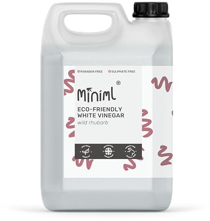 Miniml White Vinäger Rengöring Refill Wild Rabarber Doftande 5 L - Helt naturlig multi-yta och mångsidig rengöringsmedel, kalkborttagare, tvättmjukgörare med mera - 100 procent vegan och grymhetsfri