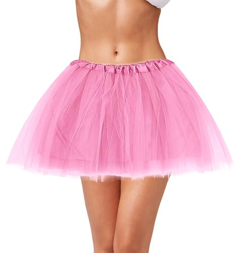 Yolev Tütü Dam Ros Röd Vuxen Tyllkjol Stretch 3 Lager Balettkjol Karneval Kostym Party Tillbehör Semester Dans Halloween Löparkjol 80-talet Outfit, ROSA, One