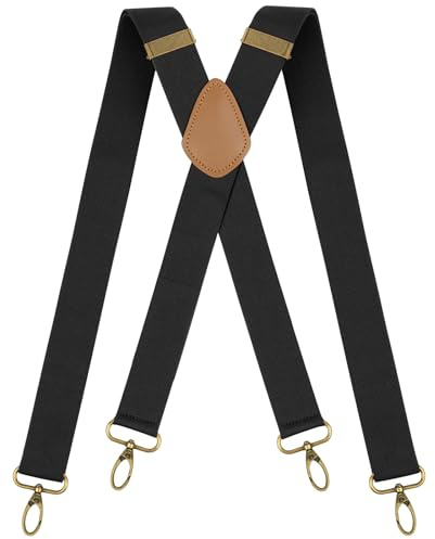 DiULi Bretelle per Uomo e Donna, 3,5 CM Bretelle Elastiche X-Back con 4 Moschettoni Girevoli per Carichi Pesanti, Regolabili, per Costume Tuxedo Abito Jeans (Nero)