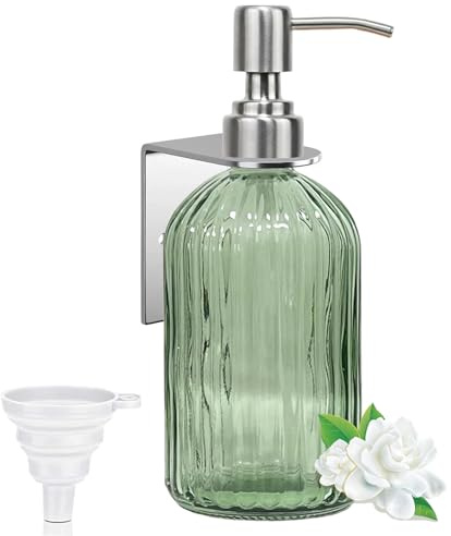 IBOCDWAMA 400ml Seifenspender Wand, Seifenspender Grün mit Wandhalterung | Glas Seifenspenders Wandmontage Ohne Bohren, Spülmittelspender Küche, Soap Dispenser für Zuhause, Hotel, Restaurant