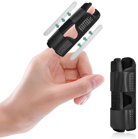 Mezeic Finger Splint, Trigger Finger Brace with 2 Metal Bars Single Buddy Finger Support Adjustable Mallet Finger Protector for Broken Finger Pain Injuries Arthritis