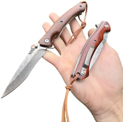 Obespina Couteau Pliant Poche Damas Acier 67 Couches VG10 forge linerlock custom camping edc chasse artisanat gentlemen roulement bille bois decoupe lame tranchante collection Cadeau Homme