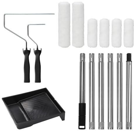 Qivine Rodillo Pintura Pared Antigoteo, Juego de 15 Rodillos para Pintar Paredes con Barra Telescópica, Cepillo de Pintura con Bandeja para Casa, Aredes y Techos