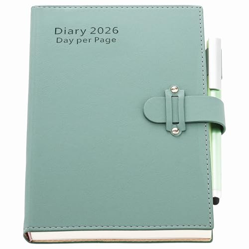 Mljtoyo Agenda 2026, día por página, A5, enero de 2026 a diciembre de 2026, una página al día, organizador de tapa dura con bolígrafo, calcomanías, (cian, A5)