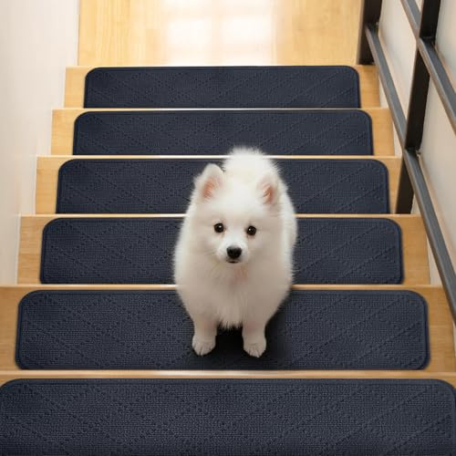 Homwiz Tapis d'Escalier Antidérapant 76x20cm, Lot de 15 Marchettes d'Escalier Autocollantes Intérieur, Moquette Escalier Réutilisable Découper pour Protéger Animaux, Seniors, Enfants (Gris Foncé)