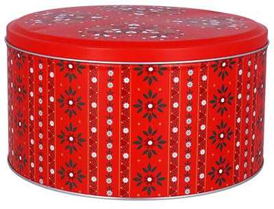 Gisela Graham Red Alpine Design Metal Cake Storage Tin, Round 23cm
