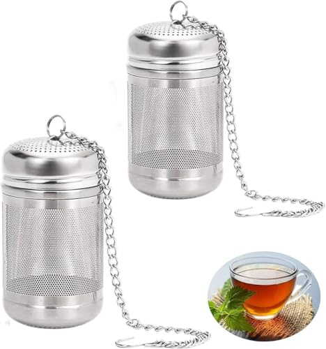 NOLACE Filtro per Tè In Acciaio Inox 316 2 Pezzi Durevole Filtro da Tè in Acciaio Colino da Tè a Maglia Fine con Catena e Gancio,Infusore per Tisane per Teiere, Tazze