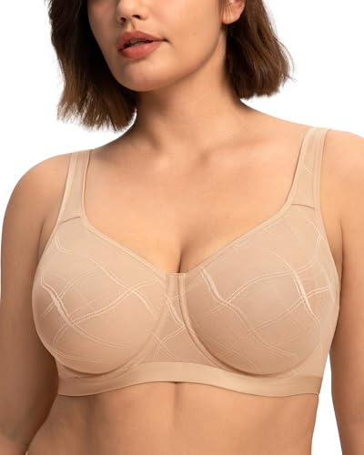 HSIA Minimizer Bras for Women Full Coverage Underwire Plus Size Unlined Mesh Jacquard Bra with Wide Straps Light Beige 38DDD