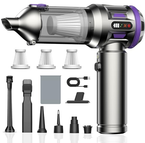 Kedifoai Kabelloser Handstaubsauger, 25000Pa Auto-Staubsauger, tragbarer Staubsauger mit bürstenlosem Motor, 6000 mAh Akku, Mini-Staubsauger mit LED-Display, für Haus, Auto, Tierhaare (Purple)