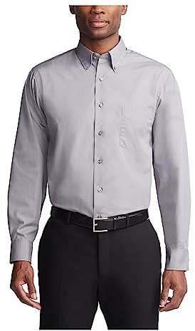 Van Heusen Chemises habillées pour Homme, Coupe régulière, Popeline Soyeuse Unie, Ardoise, XL