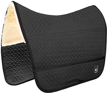 Werner Christ Lammfell Satteldecke Champ Fellsattel Iberica Plus – Schabracke mit Sitzbereich aus echtem Lammfell, Sattelunterlage dämpfend, wärmend in schwarz, Gr.: Pony