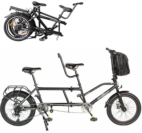 ECOSMO 20 New Folding City Tandem Bicycle Bike,7 Speeds, Dual Disc Brakes, Free Front Bag & Rear rack- 20TF01BL