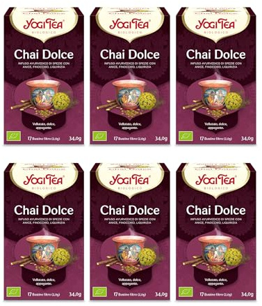 Yogi Tea Chai Dulce Bio - Infuso Ayurvedico - Miscela di Anice, Finocchio e Liquirizia, Senza Caffeina - Confezione da 6x17 bustine (102 bustine in totale)