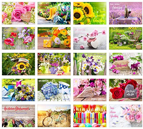 Set 40 exklusive Premium Geburtstagskarten mit Umschlag (2x20). Glückwunschkarte Grusskarte zum Geburtstag. Geburtstagskarte Mann Frau (Doppelkarten/Klappkarten)