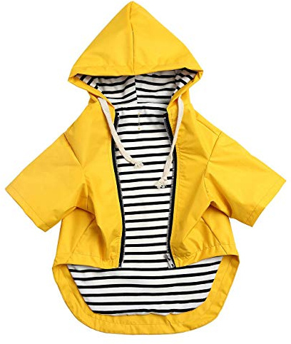 Pethiy-Capuche Manteaux imperméables pour Chiens, Chien Manteau de Pluie avec Fermeture éclair e Poches, Imperméable vêtements de Chien avec Cordon réglable,pour Chiot Petite Moyenne Chien-Jaune-L