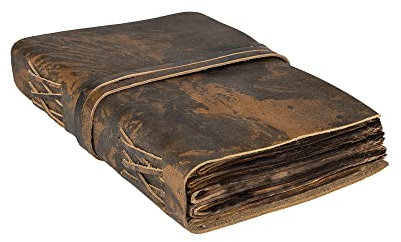 Wanderings Vintage Notizbuch Leder - 15 x 23 cm - Antikes, Handgemachtes Leder Notizbuch Mit Rustikalem Büttenrandpapier - Perfekt Zum Gestalten, Als Skizzen, Erinnerungs, Tagebuch