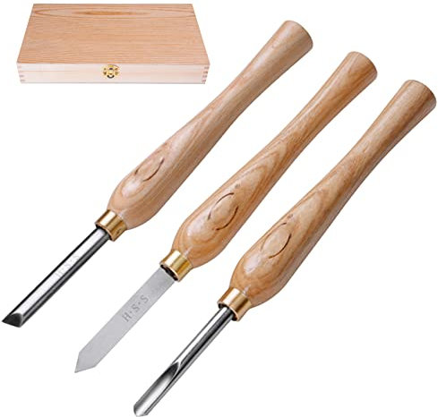 HSS Drechselmesser Satz, Drechseleisen Drechselbank Drechselbeitel 3 Stück Mini Holz-Drehmeißel Im Holzkoffer, Holzdrehmaschinen Meißel Drechselwerkzeug Für Profis Oder Bastler DIY