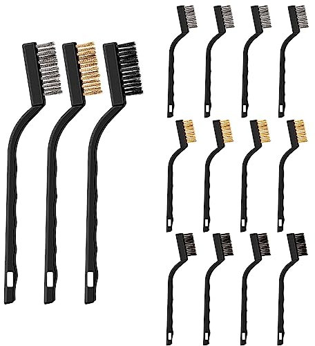 12 Piece Mini Wire Brushes, Plastic Handles Wire Brush Stainless Steel Brush, Cleaning Paint Welding Slag Rust Scrubber Brushes