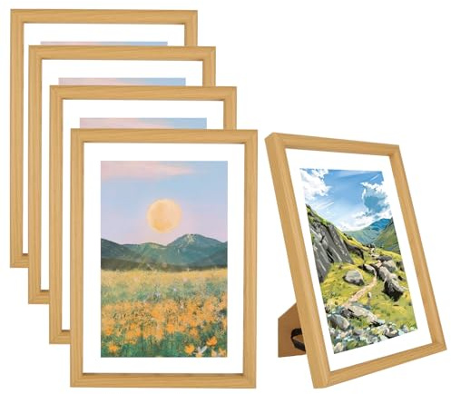 ZOFUN 5 Pcs A4 Wooden Picture Frames, 31.5 x 23 cm Table Top A4 Picture Frames, Wood A4 Photo Frame with Front Plexiglass, Display A4 Frame Wood for Certificate Poster Photo Pictures Display