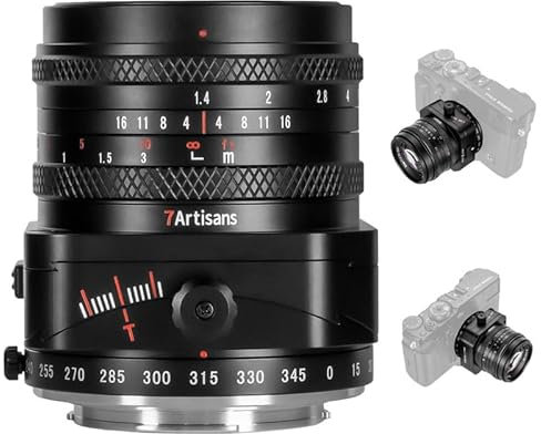 7artisans 7atisans 50 mm F1.4 Tilt Lens MF Objectif complet pour photographie de studio pour appareils photo Fuji X-A1 X-M1 X-T100 X-T30 X-PR01 X-E1 X-E4 XS10 et plus encore.