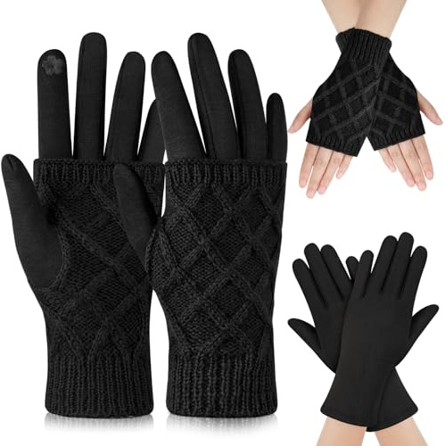 MELLIEX Gants Tactiles avec Amovible Mitaine Chaude, 2-en-1 Design Élastique Gants Femme Hiver