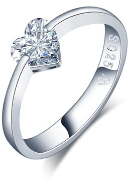 MICMIF Anello Diamante di Moissanite a Forma di Cuore 0,5 Carato Anello Solitario in Argento 925, Anelli di Fidanzamento Donna, VVS1 D Colore Anniversario Promessa Anelli Gioielli
