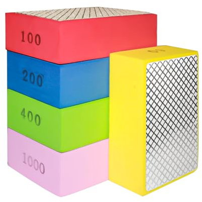 5Pcs Hand Diamond Polishing Pads for Glass,Tile Polishing Pad,Diamond Sanding Blocks 60#100#200#400#1000# Tile, Porcelain Glass Polishing Kit for Wood Tile Glass Stone Ceramic