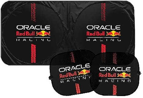 Red Bull Racing Juego De Parasoles Red Bull Powerbar Negro/Rojo Y Un Par De Carpas Laterales para Coches, Protectoras, Duraderas Y Fáciles De Instalar, Tamaño del Parasol 147 Cm X 70 Cm, Tamaño De