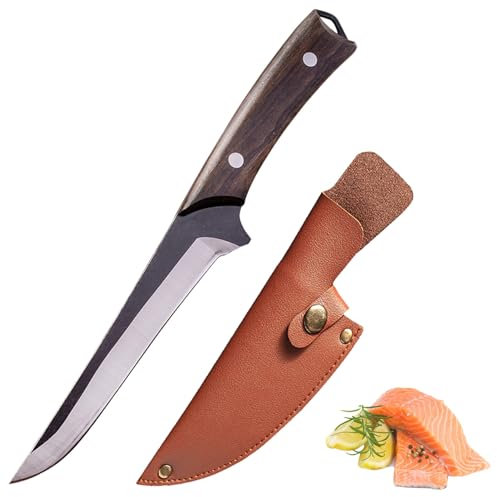 Fubinaty Chef Knife 5 Inch Professional Boning Knife Handmade Forged High Carbon Steel Kitchen Knives Full Tang Cooking Knife with Sheath and Wood Handle for Home Garden Grill