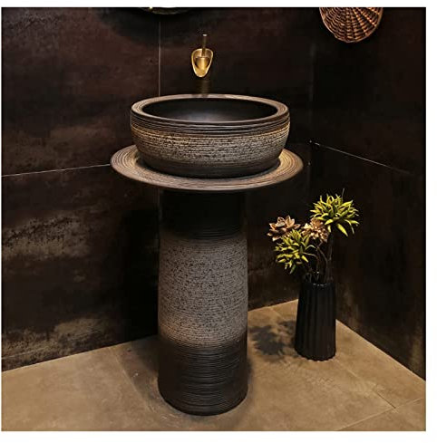 WOTZOV Lavabo de Salle de Bain sur Pied en céramique Vintage, lavabo à Fente avec vidage et kit de vidange 80 x 40,5 cm