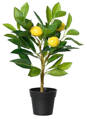 Decoris Konstgjort citronträd 43 cm i kruka – konstväxt citronträd – krukväxt, citron som vårdekoration, påskdekoration, sommardekoration – citrusväxt – gul, grön