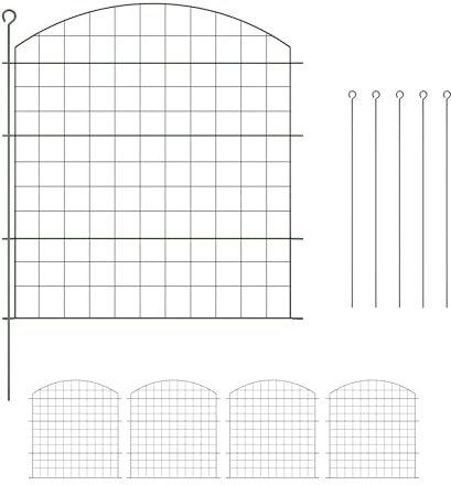 Relaxdays Teichzaun, 5 Zaunelemente, je HxB: 78 x 75 cm, Oberbogen, zum Stecken, Metall, Garten, Pool, Beetzaun, grün